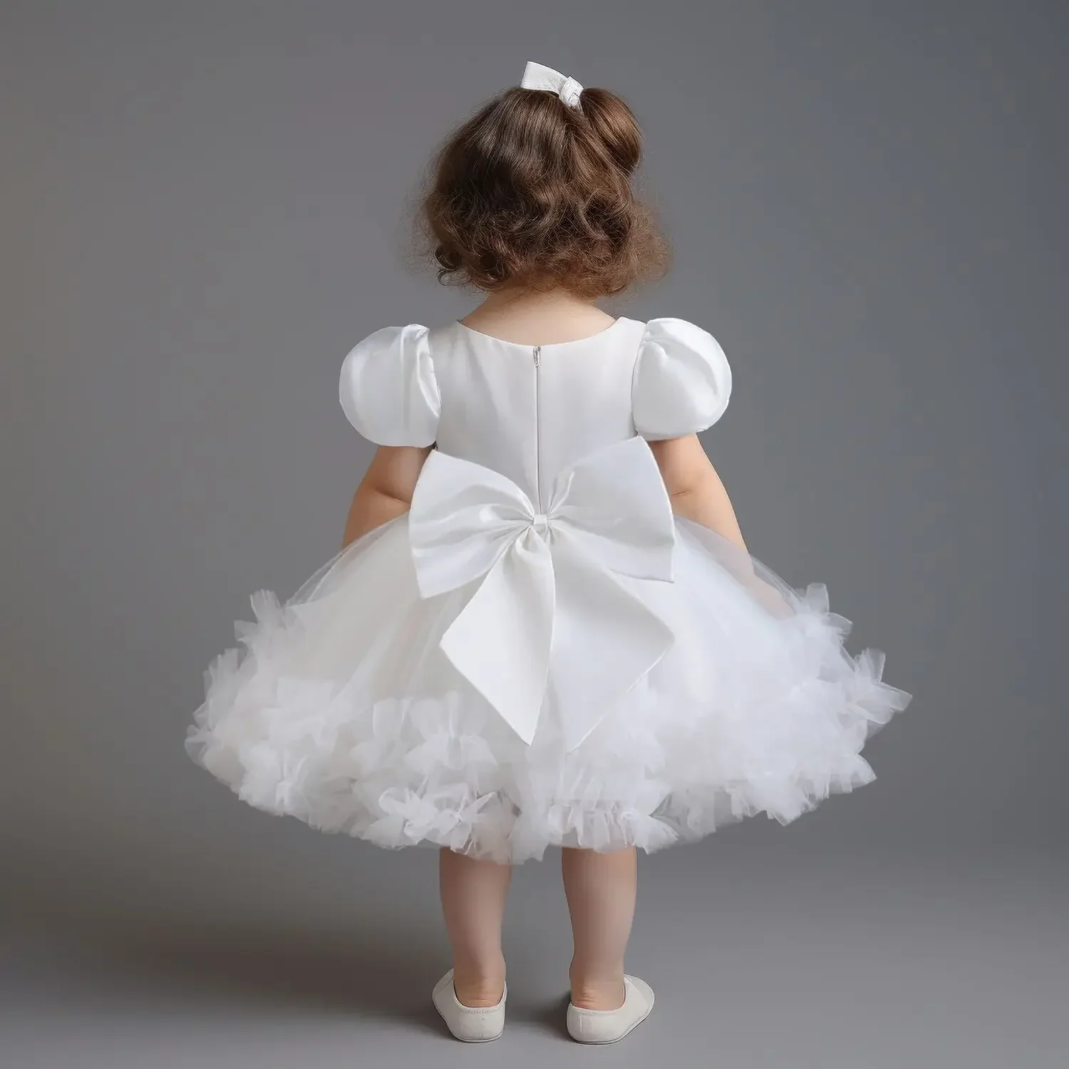 Flower Girl Dresses for Weddings Cute Bowknot Birthday Party Toddler Girls Dress Puff Sleeve Sequin Baby Girls Princess Dress