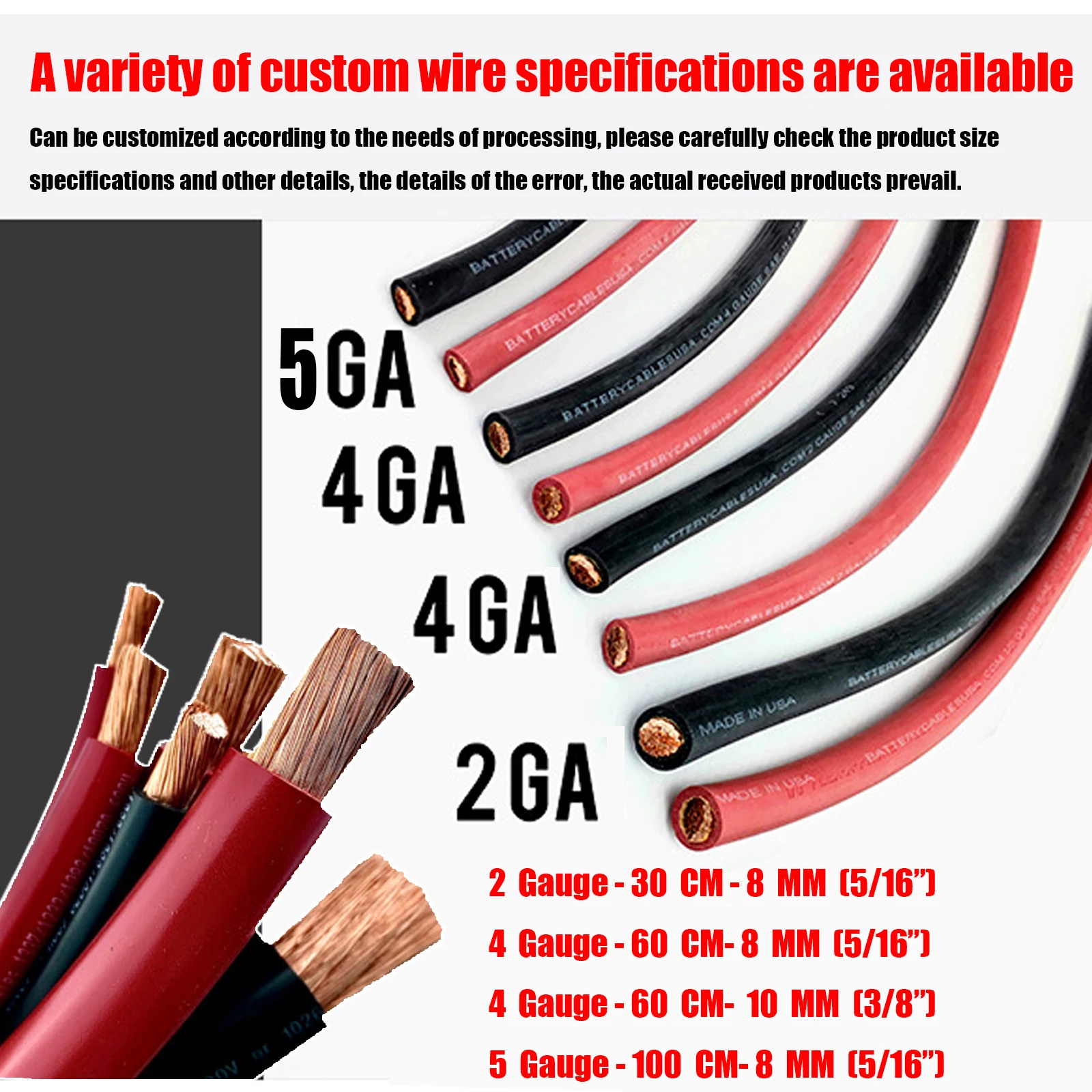 

For Car RV Truck Trailer Power Supply 2 4 5 AWG 30cm 60cm 8mm M10 Battery Inverter Cables Set Positive Negative Cable Set 2 Pcs