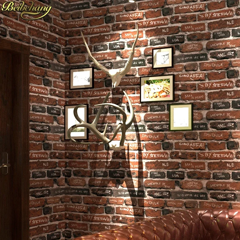 beibehang English alphabet graffiti wallpaper living room background wall bedroom industrial retro nostalgic brick wallpaper 3D