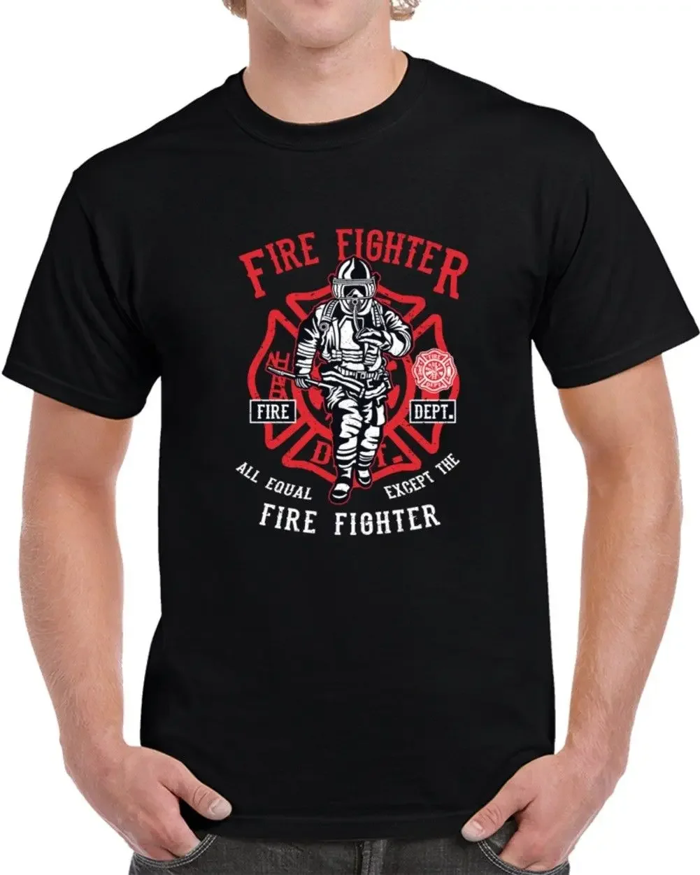 Vintage Fire Fighter Fire Dept badge Fireman Gift T-Shirt 100% Cotton O-Neck Summer Short Sleeve Casual Mens T-shirt Size S-3XL