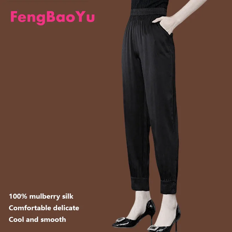 

Fengbaoyu 100% Natural Silk Women's Pants Elegant Style forFlattering, Mid-Length Pants that Are Comfortable, Cool Breathable.