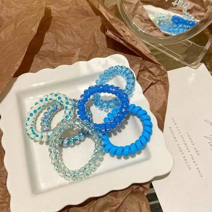 

6pcs/8pcs/18pcs Women Floral Print Coil Wire Casual Hair Tie For Daily Life Cute Valentine's Day