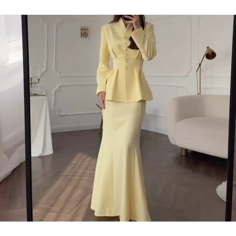 2026 Spring Elegant Retro Solid Color Long-sleeved Top Long Skirt Elegant Temperament Comfortable Suit