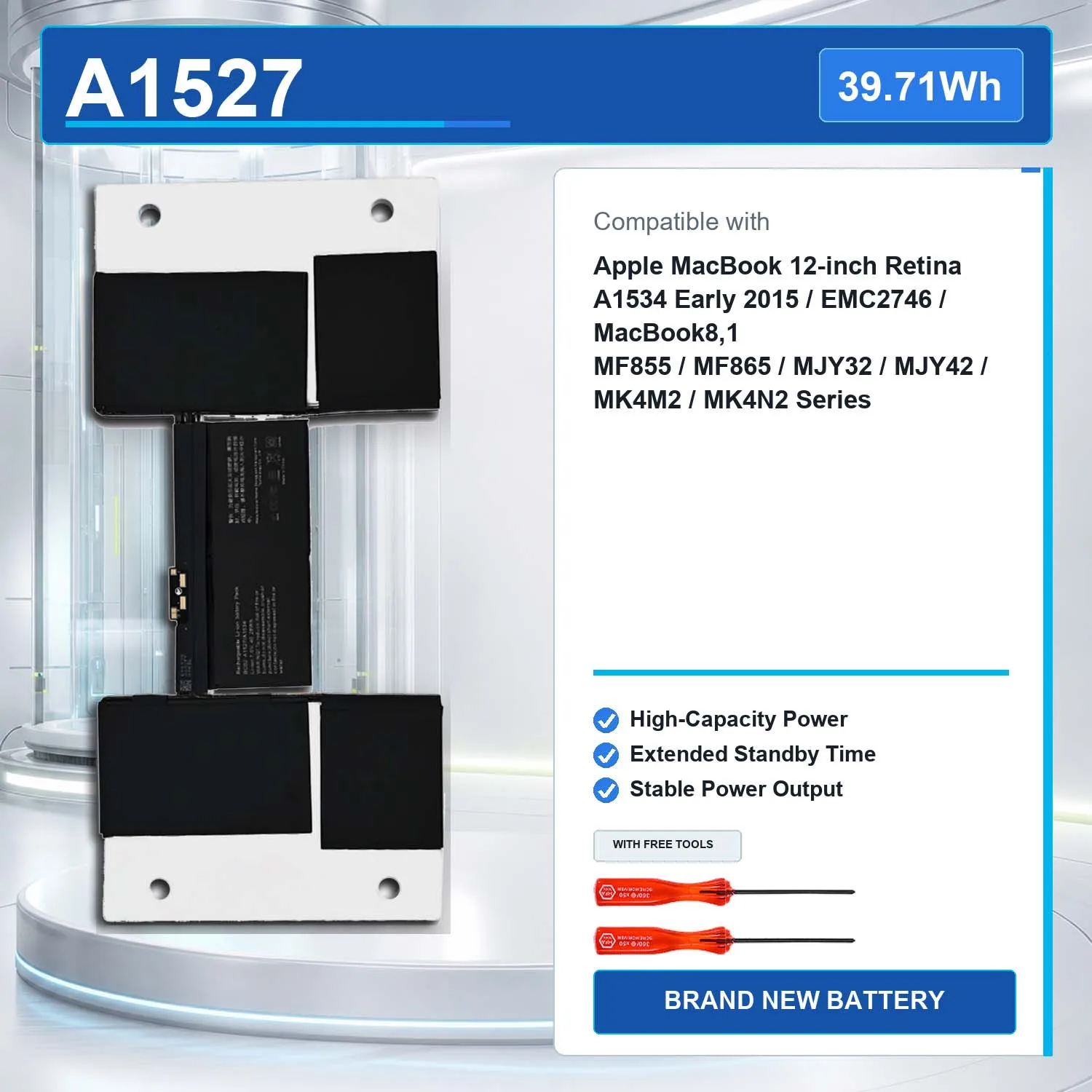 A1527 7.55V 39.71Wh 5263mAh Laptop Battery For Apple MacBook 12 A1534 Early 2015 MacBook8,1 A1705 MF855 MJY32