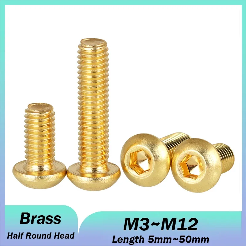 M2 M2.5 M3 M4 M5 M6 M8 M10 M12 High Quality Brass Half Round Hexagon Socket Screw And Golden Hexagon Socket Bolt