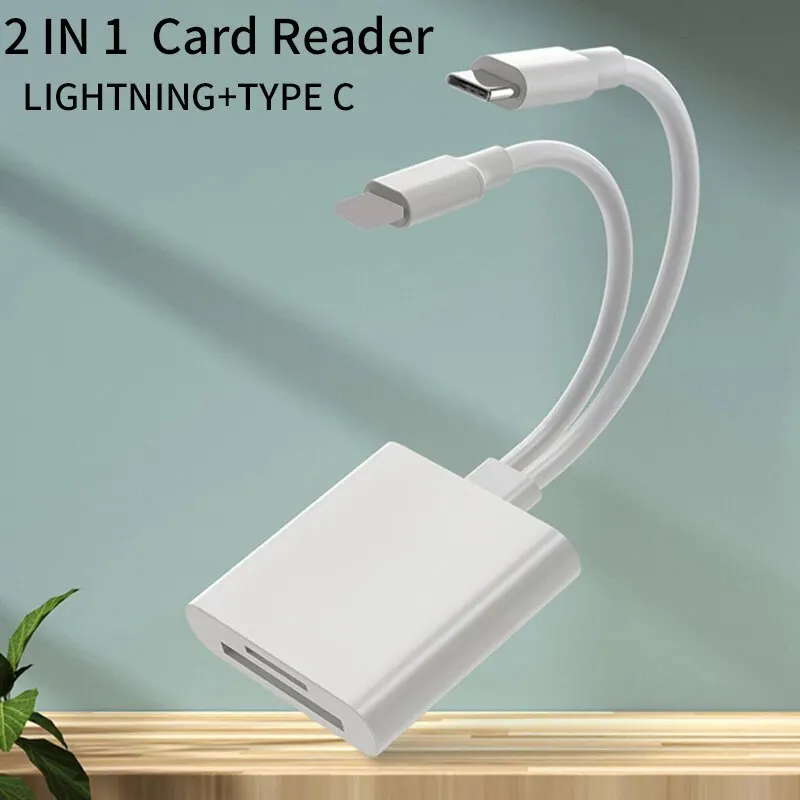 2 w 1 Czytnik kart OTG typu C Lightning na kartę pamięci SD TF Adapter do komputera PC Laptop iPhone Multi Czytnik kart inteligentnych Nie wymaga aplikacji
