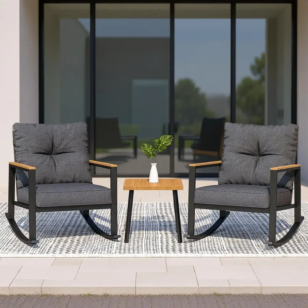 مجموعة بيسترو للفناء الخارجي باللون الرمادي مع وسائد وطاولة قهوة للحديقة والشرفة والفناء الخلفي #1