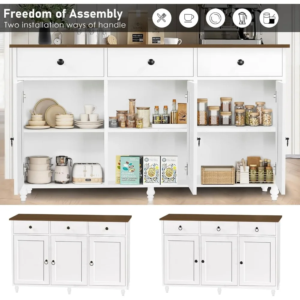 Buffet moderne avec rangement, 47 armoires de bar à café avec 3 tiroirs et 3 portes, armoire de rangement de cuisine avec Shelvi