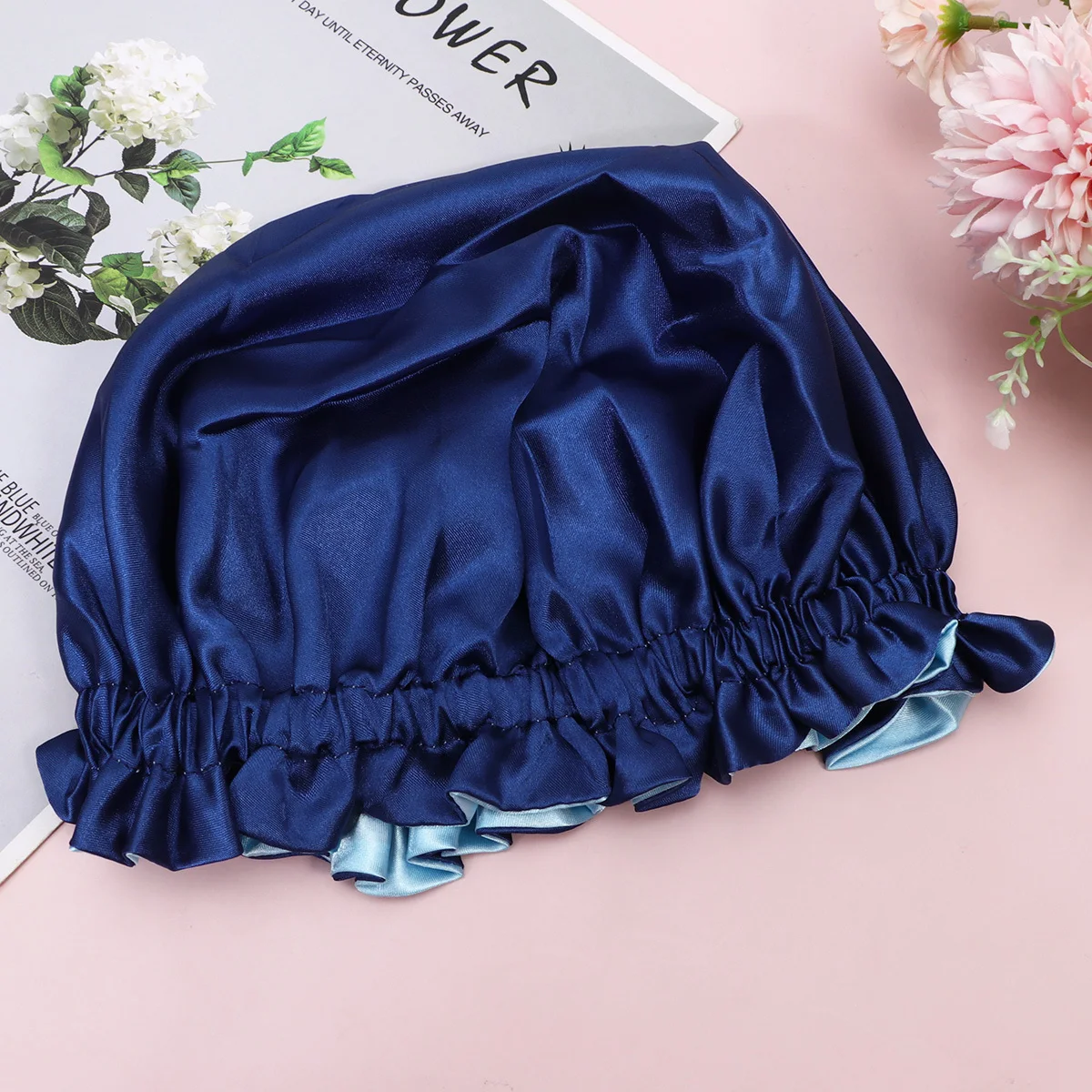 

Delicate Elastic Sleeping Caps Hair Protection Cowls Wide Rim Hat Hair Accessories for Home Travel Trip (Blue)