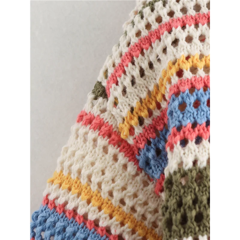 AOAO-Conjuntos cortos de ganchillo para mujer, cárdigan con botones a rayas y pantalones cortos, trajes de punto de 2 piezas