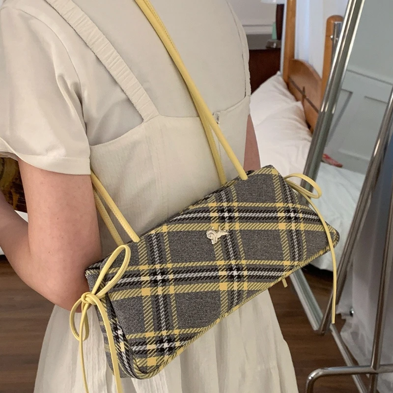 Luxury Bags Affordable - Fashion Microfiber Striped Plaid Zipper Bow
