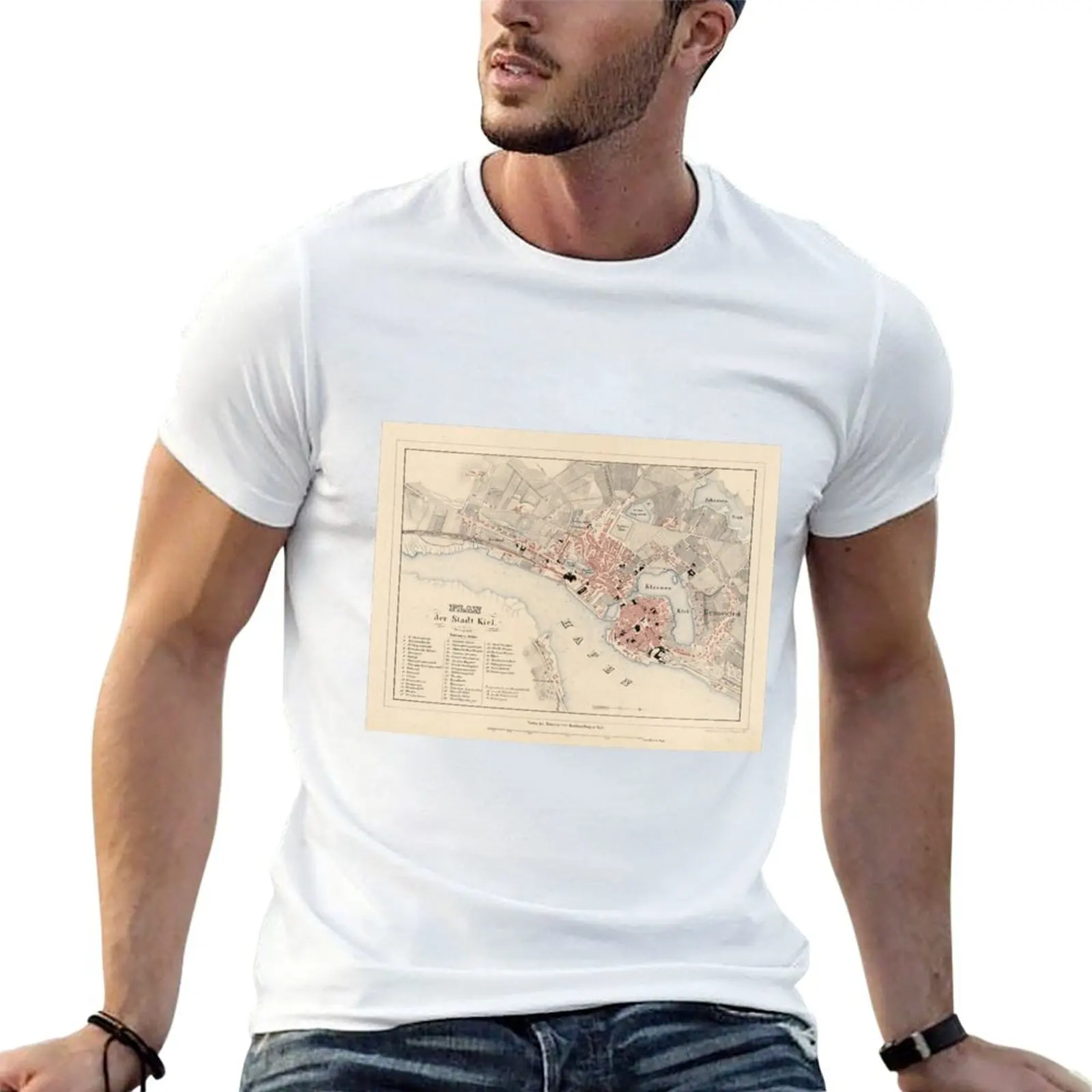 Camiseta Vintage con Mapa de Kiel, Alemania (1858), Camiseta Negra de Algodón Lisa para Hombre, Paquete de Camisetas de Algodón 100% para Hombre