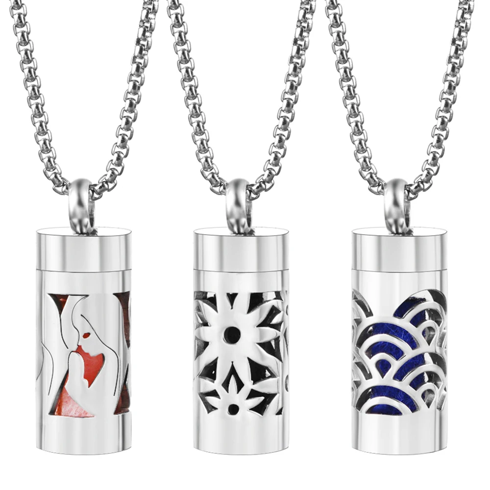 2024 New Stainless Steel Aromatherapy Jewelry Pendant Flowers Pattern Hollow Out Perfume Lockets Essential Oil Diffuser Necklace