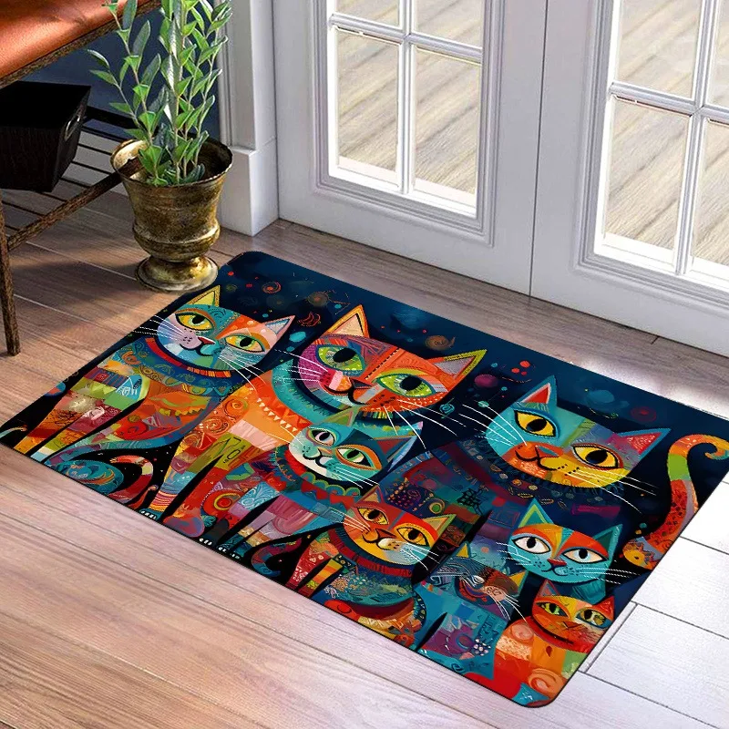 

1PC Rainbow Cats Kitchen Rugs Non-Slip Home Door Mats Pop design Bathroom Rugs Bath Mat Carpet for Home Sink Laundry Decor