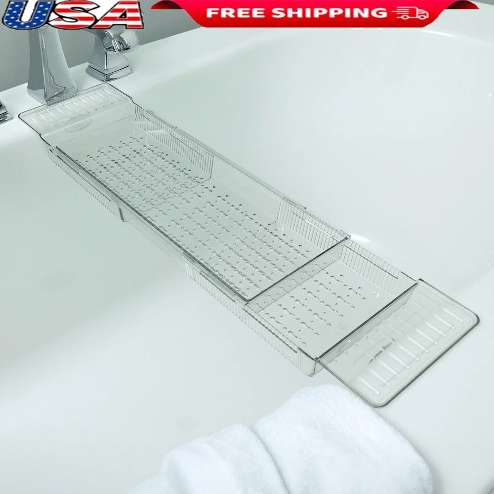 

Adjustable Acrylic Bathtub Tray Expandable Caddy Waterproof Spa Tray Easy Clean Portable Multi-Use Bath Organizer with Drainage