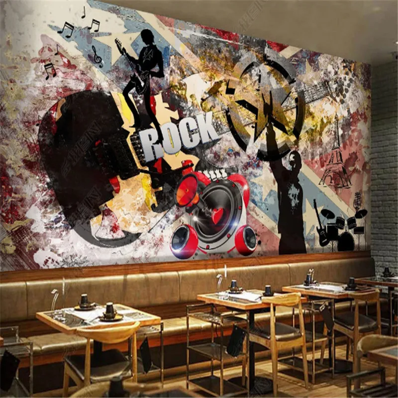 Custom Modern Graffiti Rock Bar Industrial Decoration Wallpaper KTV Background Wall Paper Mural Painting Papel De Parede 3D