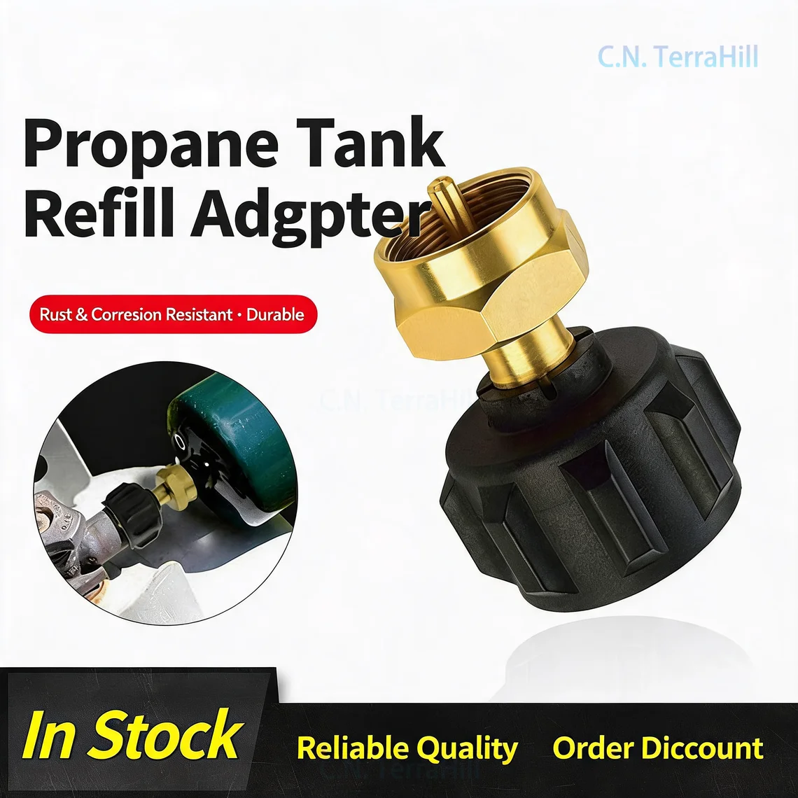 Brass Propane Tank Adapter QCC1 to POL for Camping Stove, 1lb Disposable Cylinder Refill Connector, Outdoor BBQ Accessory