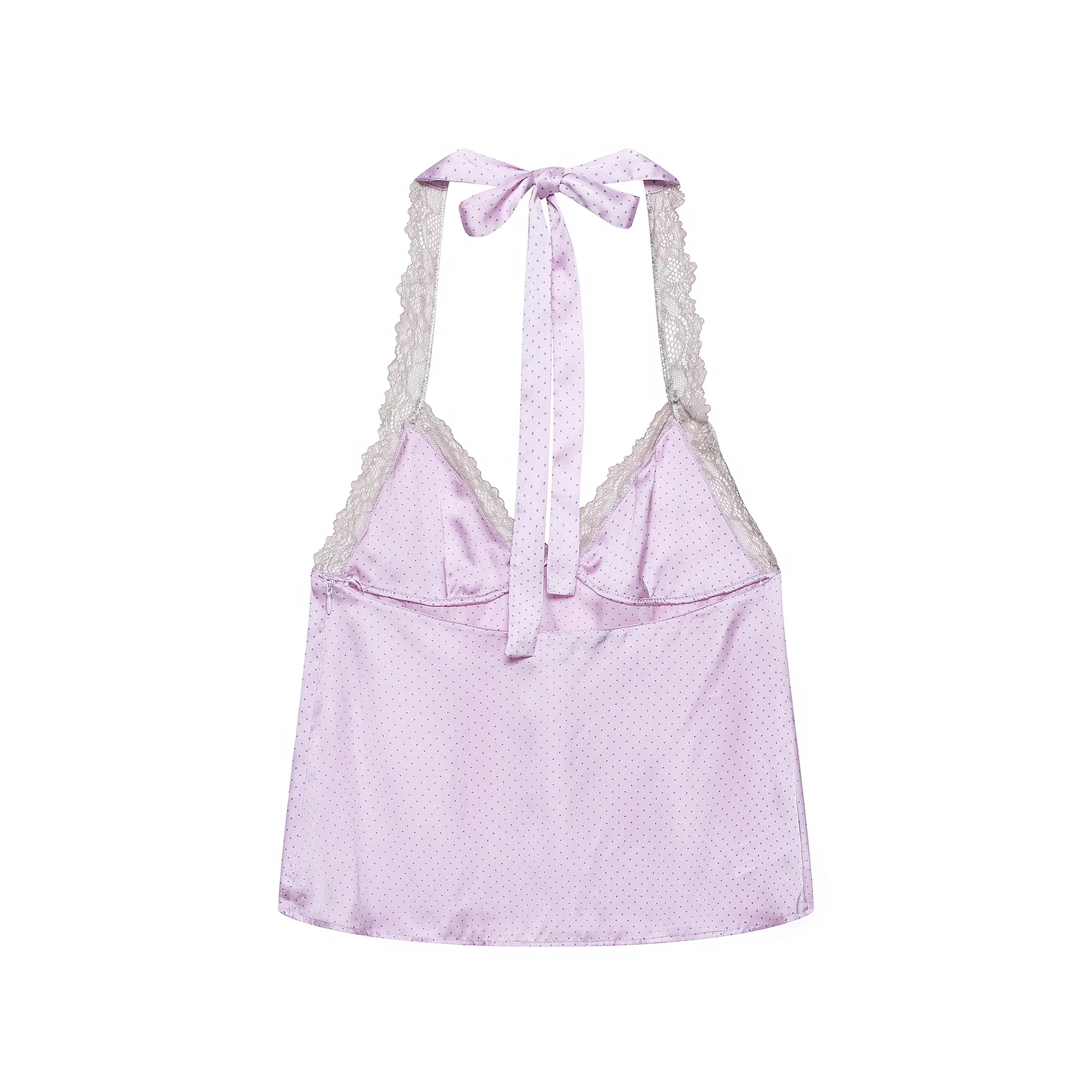 2026 new women's clothing cross-border European and American fashion sexy polka dot lace silk satin halter neck vest top