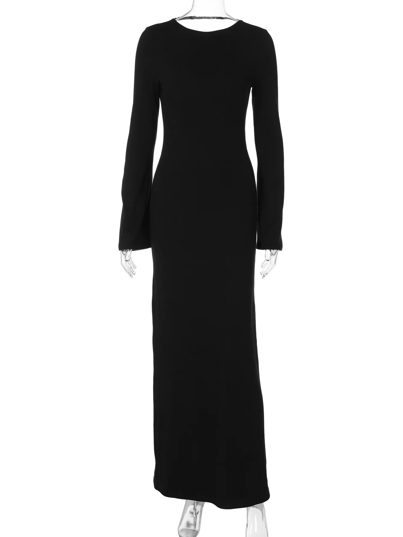 Cryptographic Elegant Fashion Strapless Sheer Maxi Dress Women Birthday Party Outfits Sexy Backless Long Sleeve Black Dresses