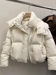 Jaqueta grossa de manga comprida para mulheres, Parkas curtas com capuz extragrande, casaco feminino solto sólido, outwear de inverno quente