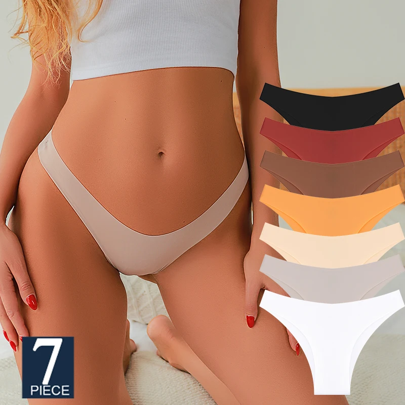 

FINETOO 7Pcs Ice Silk Seamless Low-Waisted Brazilian Panties Breathable High Elasticity Intimate Lingerie Underwear for Women