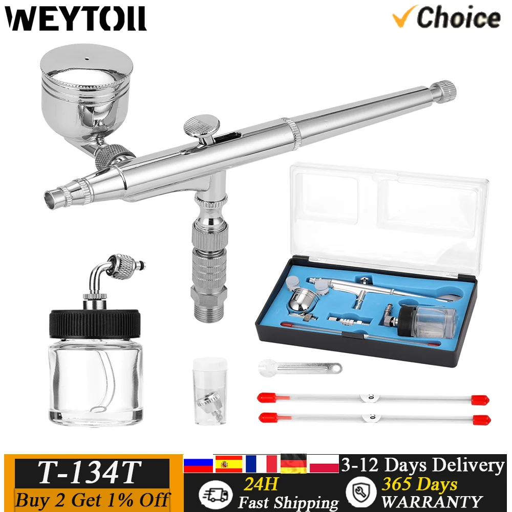 Professional Airbrush Set for Model Making Art Painting with G1/8 Adapter Wrentch 2 Fluid Cups 2Needles 2 Nozzles Airbrush Kit