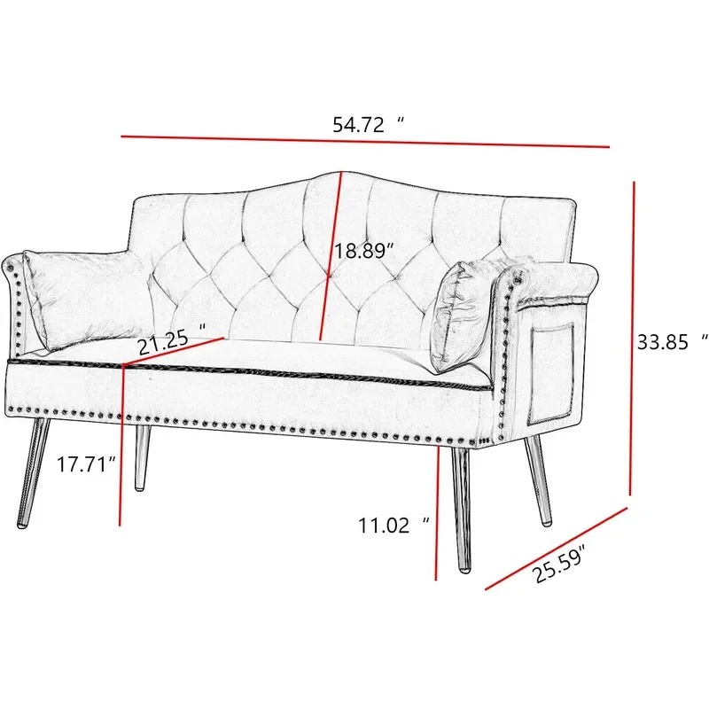 55 Inch Modern Velvet Loveseat Sofa with Gold Metal Legs and Side Pockets Tufted Backrest Perfect for Living Room Bedroom or