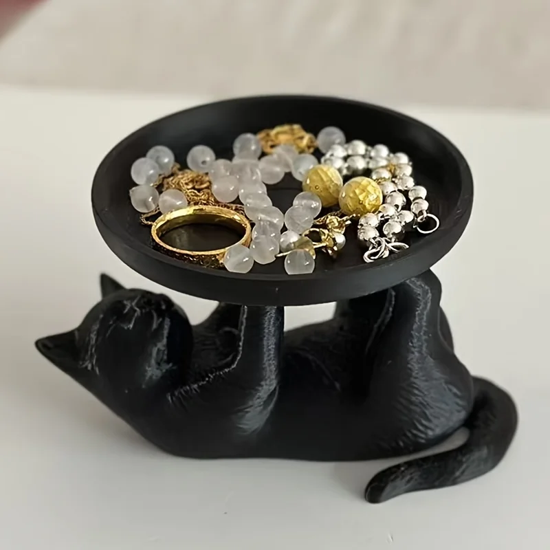 Simple Style Fun Cat Jewelry Tray, Desktop Jewelry Storage Tray, Decorative Items for Home Bathroom, Bedside, Makeup Storage