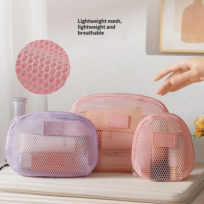 Breathable Mesh Makeup Bag Multipurpose With Zipper Mesh Pouch Women Travel Toiletry Organizer Pouch For Lipstick Skincare