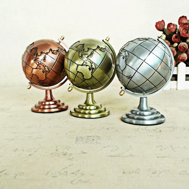 

17cm Circular Globe, Alloy Earth Model Statue with Metal Bracket, Home Decoration, Office Desktop Decoration