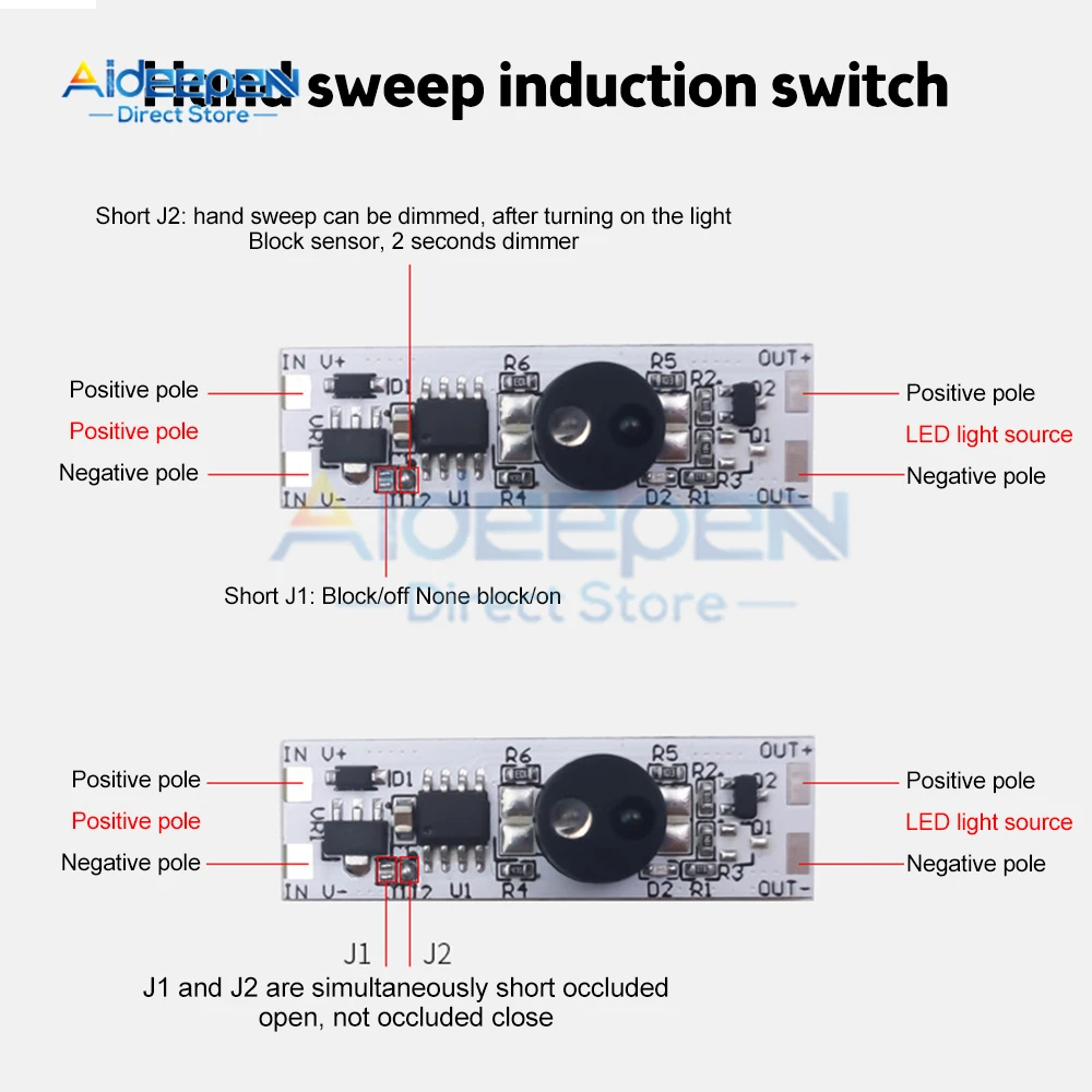 Short Distance Scan Sensor Sweep Hand Sensor Switch DC 5V-24V 3A Human Body Inductive Switch Adjustable Light Color Touch Sensor