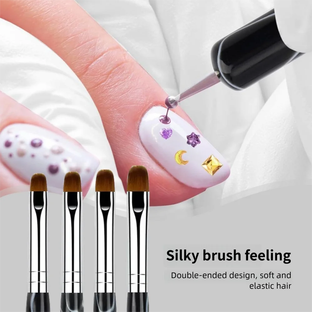 4PCS French Nail Art Brushes Set - Two Way Nail Art Brush with Dotting Tool for Cuticle Clean Up & Nail Art Design
