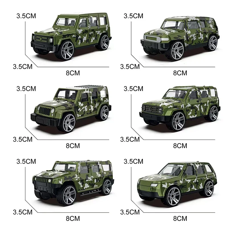 Coche deportivo de aleación fundida 1:60, modelo de simulación, vehículo todoterreno de camuflaje, juguetes para niños, adornos, colección de regalos