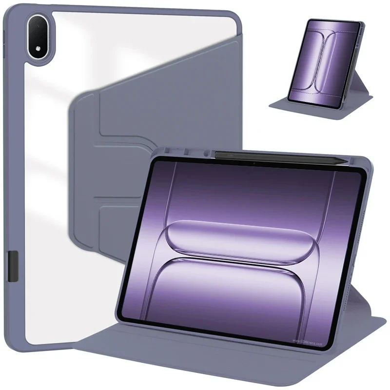 For Oneplus Pad 3 One Plus Pad 3 13.2 inch 2025 Case with Pencil Holder 360 Rotating PU Leather Acrylic Clear Hard Stand Cover