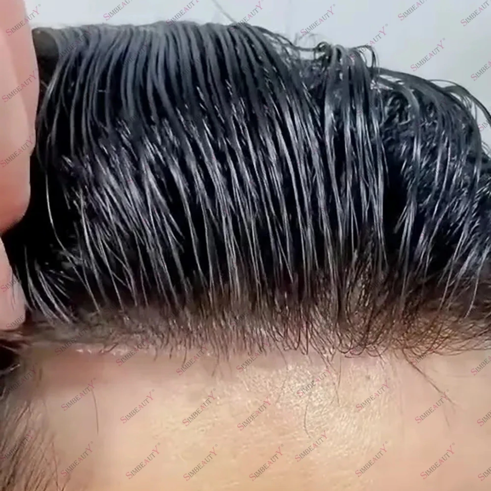 

Суперлегкий мужской парик из 80-90% натуральных волос, 0.02 мм, невидимая линия роста волос, система замещения волос, капиллярный протез