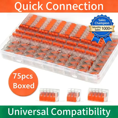 2/3/4/5-Port Orange Universal Quick Plug-in Terminals, Electrical Wire Connectors, Quick Connect Terminal Blocks 250V 32A for El