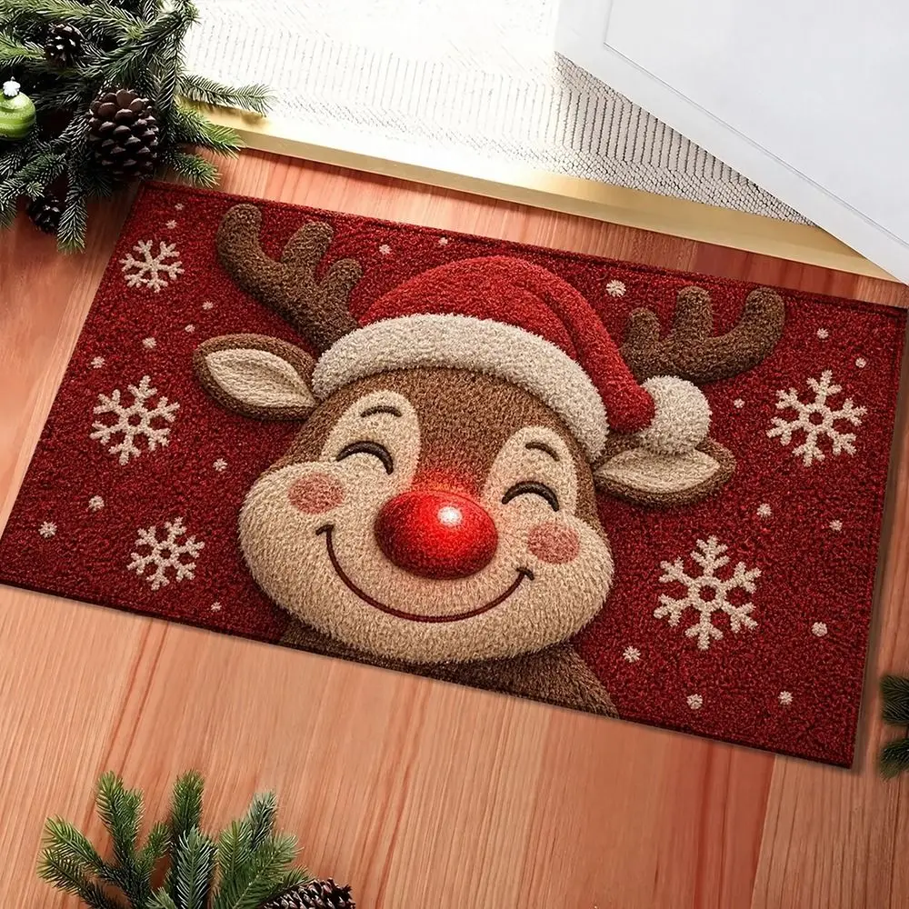 Water-absorbing Christmas Door Mat Gingerbread Man Pattern Santa Claus Design Anti-slip Pad Christmas Decor Bathroom Mat