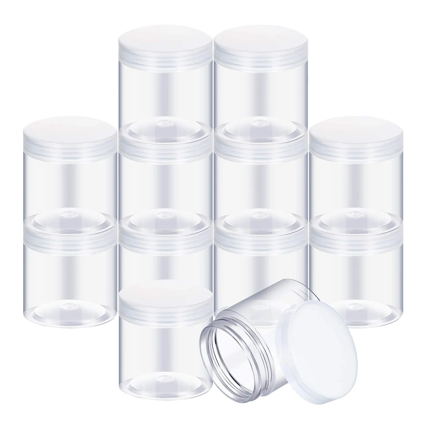 Empty 12-Pack Transparent Plastic Storage Spice Jar Wide Mouth Plastic Container with Lid for Beauty Products, DIY Mucus Manufac