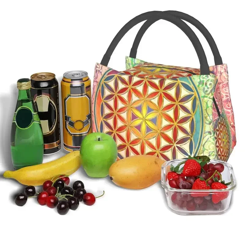 Flower Of Life Vintage Geometric Thermal Insulated Lunch Bags Women Mandala Resuable Lunch Container Storage Meal Food Box