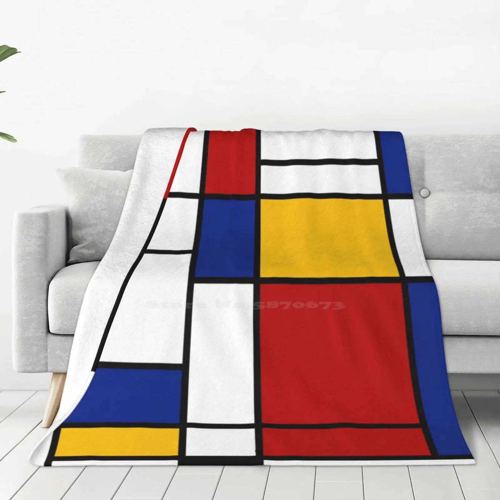 De Stijl #2 ( Mondrian Inspired ) Soft Warm Light Thin Blanket De Stijl Primary Colours Colors Red Yellow Blue Lines The Style