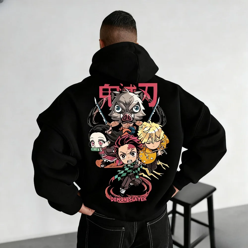 كيميتسو نو يابا شيطان القاتل هوديي تانجيرو كامادو الأسود أنيمي الجرافيك طباعة البلوز الرجال ملابس الشارع الشهير عادية 2025 موضة جديدة #4
