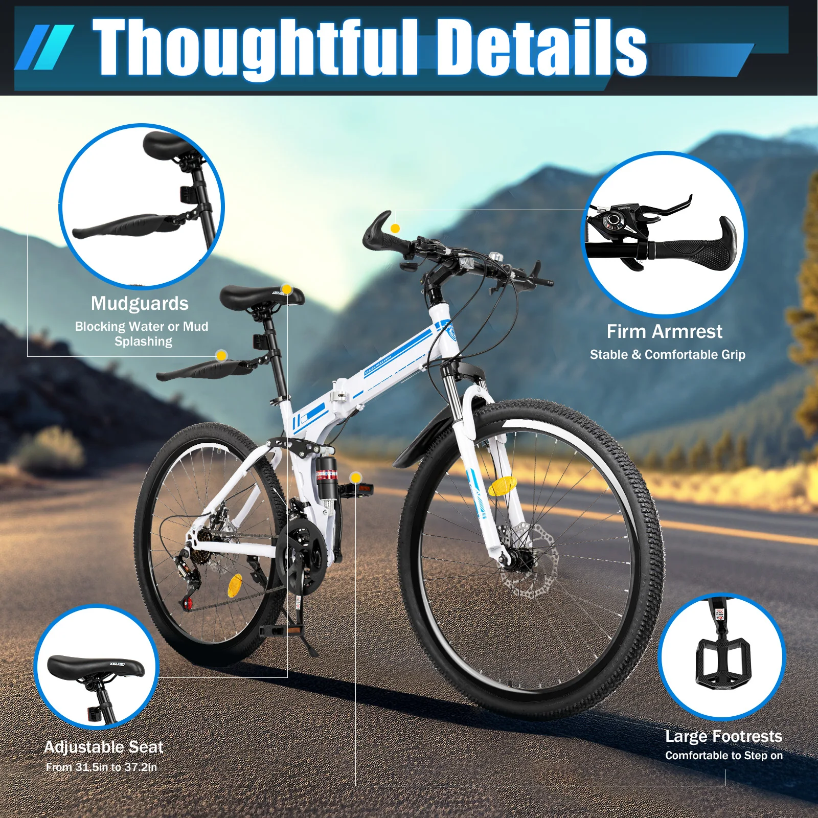 26 Inch Outdoor Mountain Bike, 21 Speed Foldable Bicycle, Foldable Bike for Adults, Carbon Steel Bicycle, Portable Road Bike