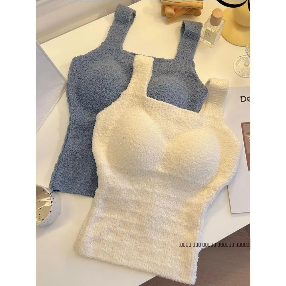 

Warm Fce Lined Tank Top with Chest Pad Inteated Design Autumn Winter Thermal Base Layer irt No Bra Needed Vest