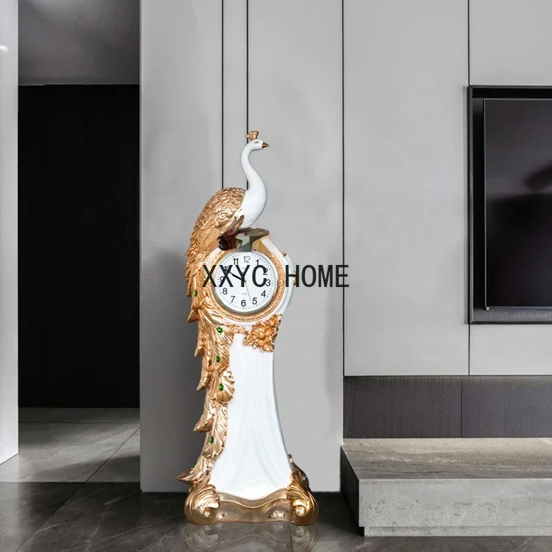 European Phoenix Peacock Floor Large Clock Vertical Living Room and Hotel Lobby Club Station Clock Decoration Decorations