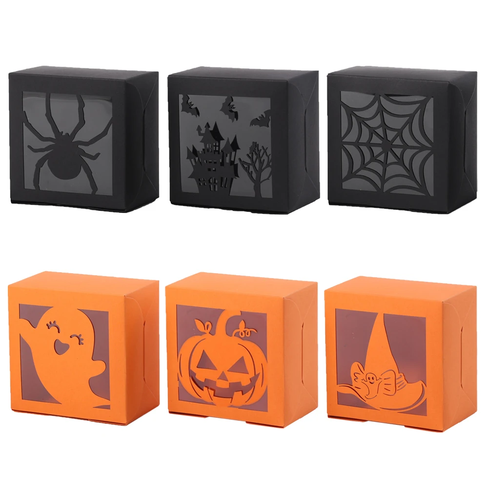 6Pcs Halloween Gift Boxes Paper Cartoon Pumpkin Ghost Bat Candy Cookie Boxes Kids Gift Packing Box Supplies Halloween Decoration