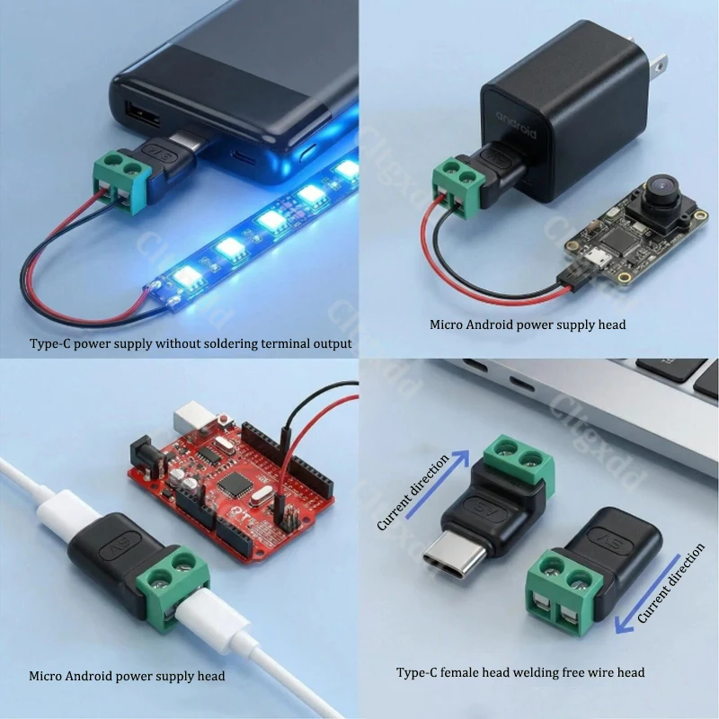 2 Stück Cltgxdd Typ-C Micro-USB auf 2-Pin lötfreier Anschlussblock-Adapter 3A 5V Stromanschluss für DIY-Stromversorgung – Detail 7