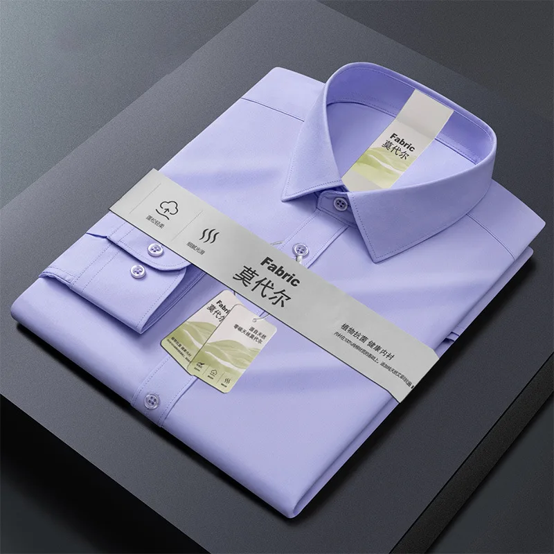 

8XL Casual Anti-wrinkle Modal polyester fiber Work White Shirt for Men Long Sleeve Man Shirt & short sleeve shirts for men black