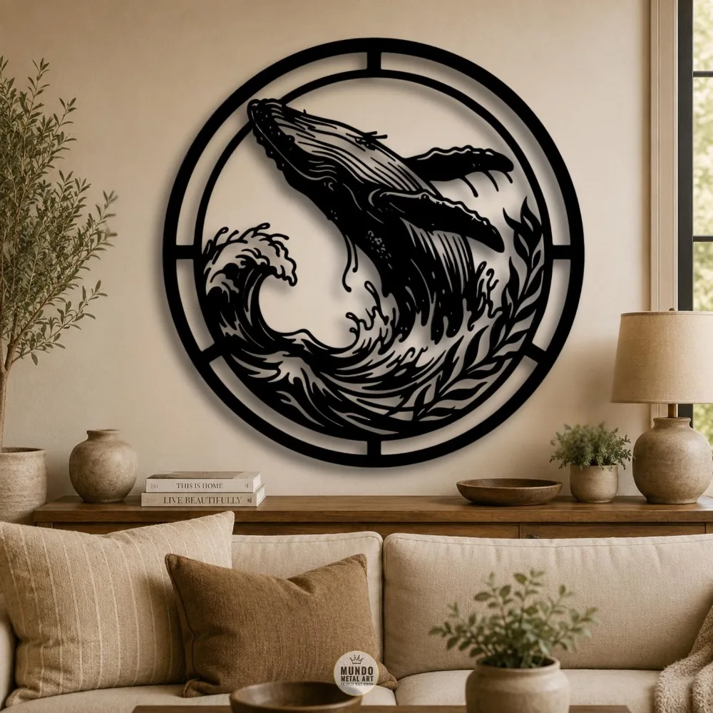 1pc Humpback Whale Metal Wall Art With Ocean Wave Sculpture Nautical Coastal Hanging Decor Beach House