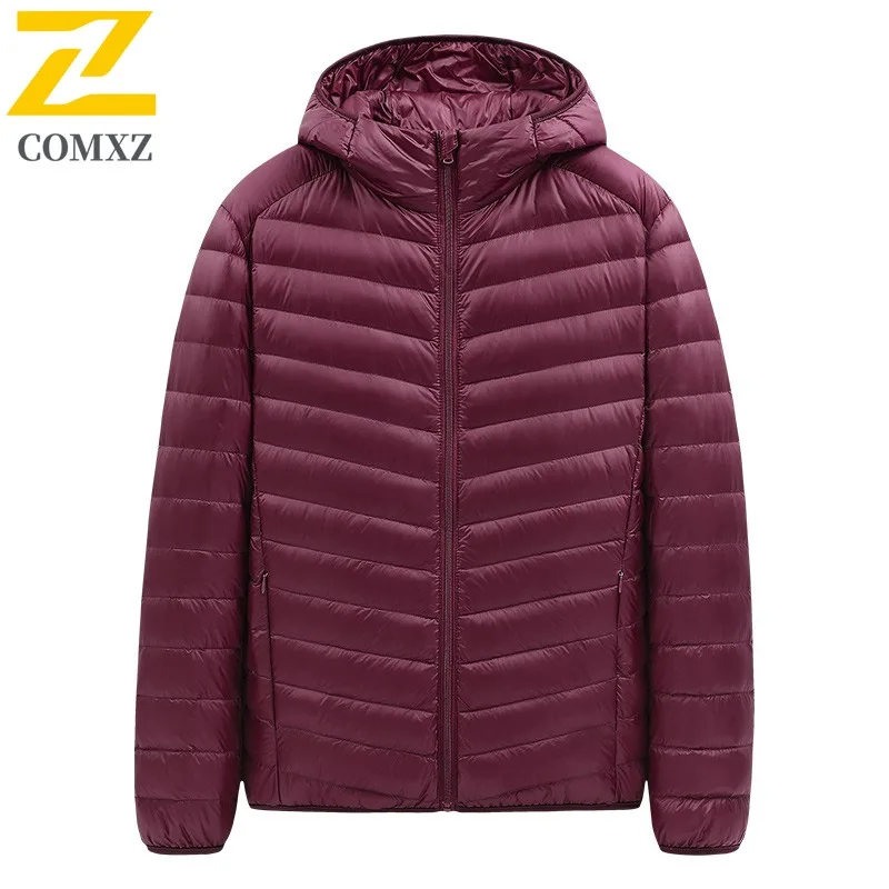COMXZ Men's Winter Jacket Short Trendy Lightweight Casual Street Puffer Jacket Travel Versatile Solid Color Hooded Down Jackets