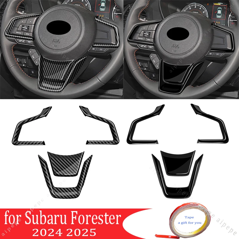 

For Subaru Forester 2024 2025 ABS Black Carbon Fiber Car Steering Wheel Panel Decoration Cover Trim Moulding Sticker Accessories